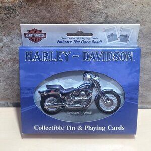 Harley Davidson Collectible Tin & Playing Cards 2 Decks 2001